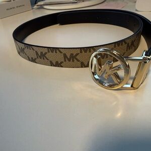 Michael Kors Brown Monogram Belt with Gold Buckle